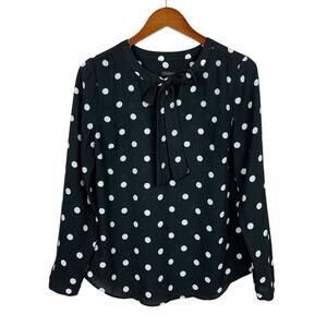 Talbots Polka Dot Blouse Tie Neck Black White Long Sleeve Women's S